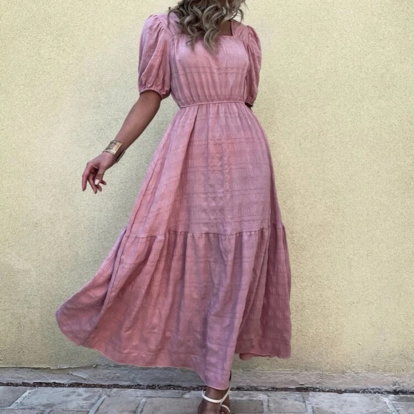 Boho  hot pink square neck A-line maxi dress - Picture 4 of 16